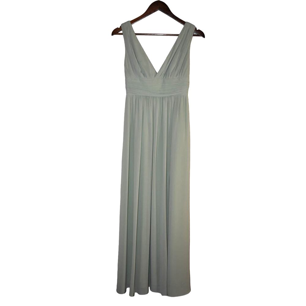 Levkoff Sage Green V Neck Maxi Bridesmaid Dress Size 2